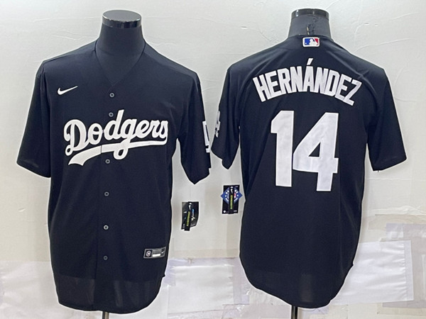 Men's Los Angeles Dodgers #14 Kik?? Hern??ndez Black Cool Base Stitched Jersey